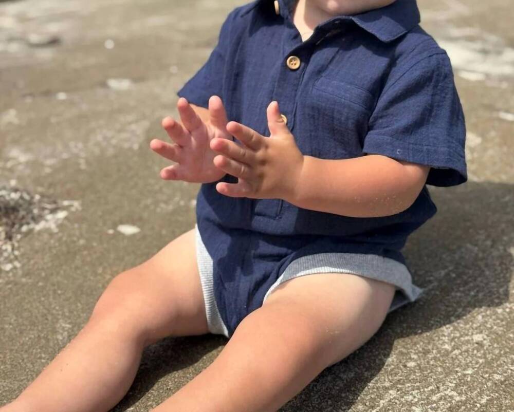 NEW ME & HENRY boys helford woven onesie in navy